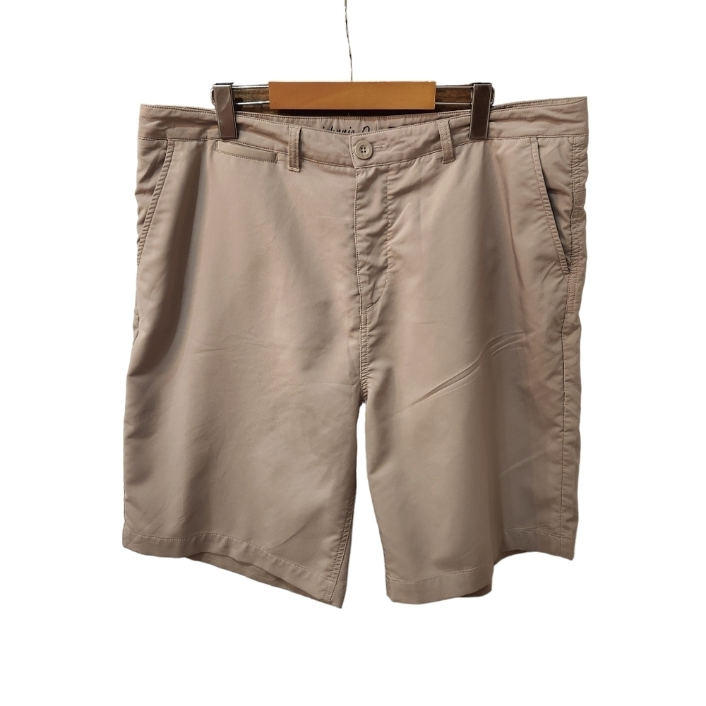 Johnnie-O Mulligan Shorts Mens 38 Khaki Prep-Formance Flat Front Stretch Golf